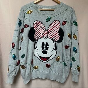 Disney Minnie Mouse Sequin String Lights Christmas Sweater Size XXL